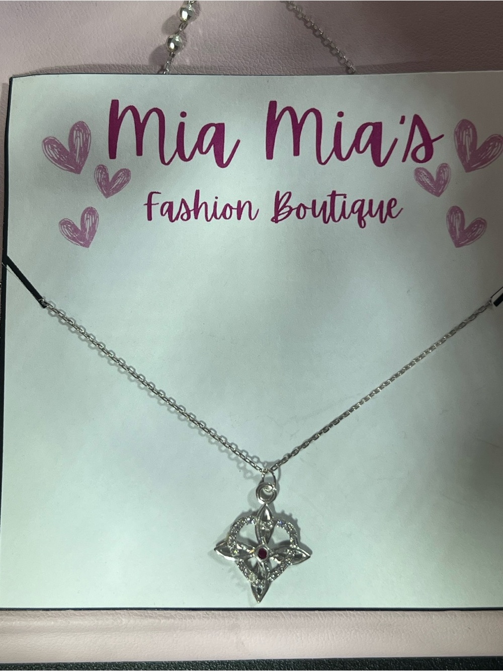 Mia Mia's Silver Floral Pendant Necklace with Red Accent